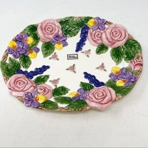 FITZ & FLOYD 1994 Embossed Oval Plate Roses, Violets MAYFAIR Floral 9.5” X 7.5”